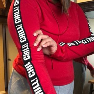 Cropped “Chill!” Drawstring Hoodie